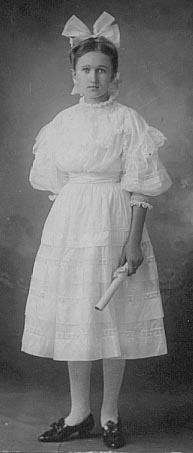 Mama Wall-13, graduated from 8th grade-dress, white silk & lace